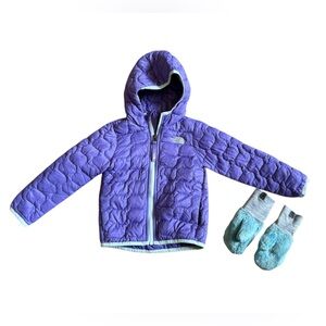 The North Face Duo Purple Hooded Puffer Coat with Mittens